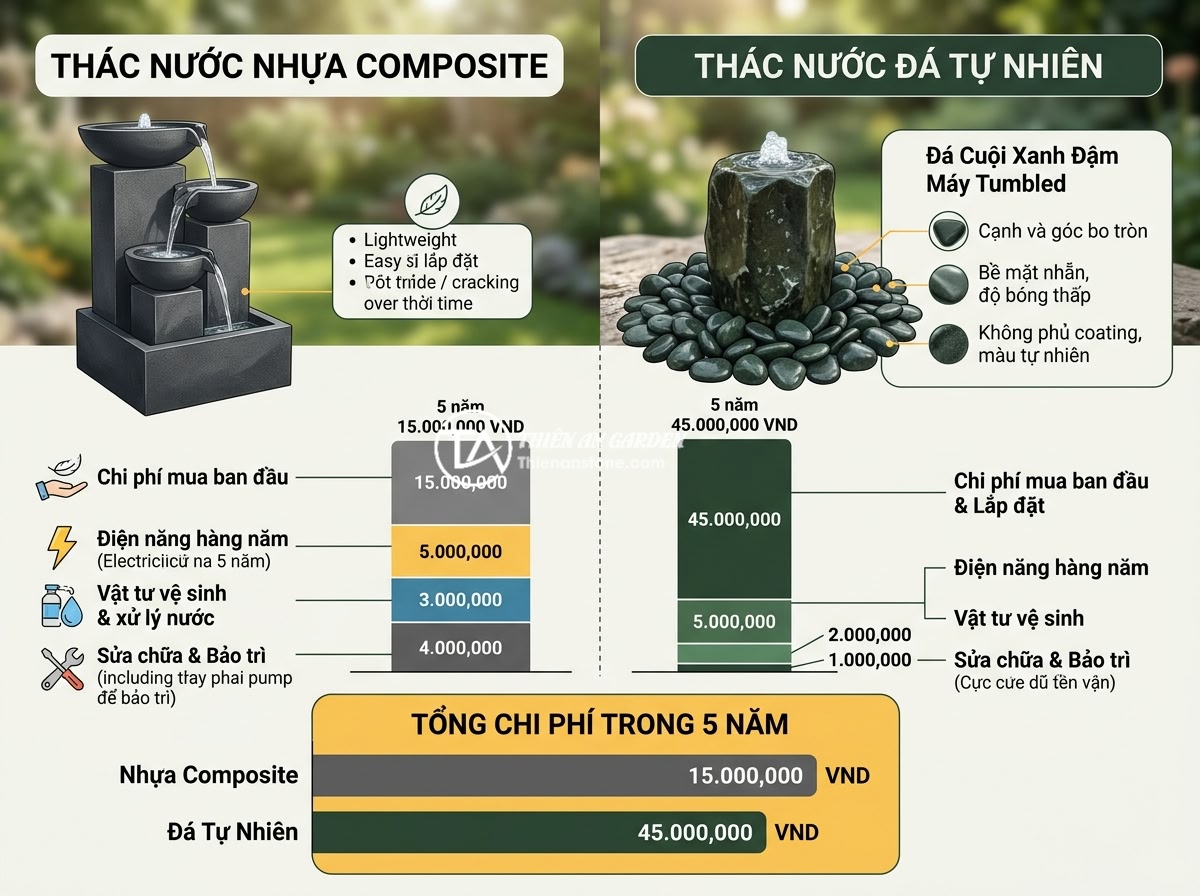 Sự thật về tiểu cảnh nước chảy bằng nhựa composite: Có nên mua không? - Hình 10 Sự thật về tiểu cảnh nước chảy bằng nhựa composite: Có nên mua không? - An infographic comparing the 5-year total cost of ownership between composite re