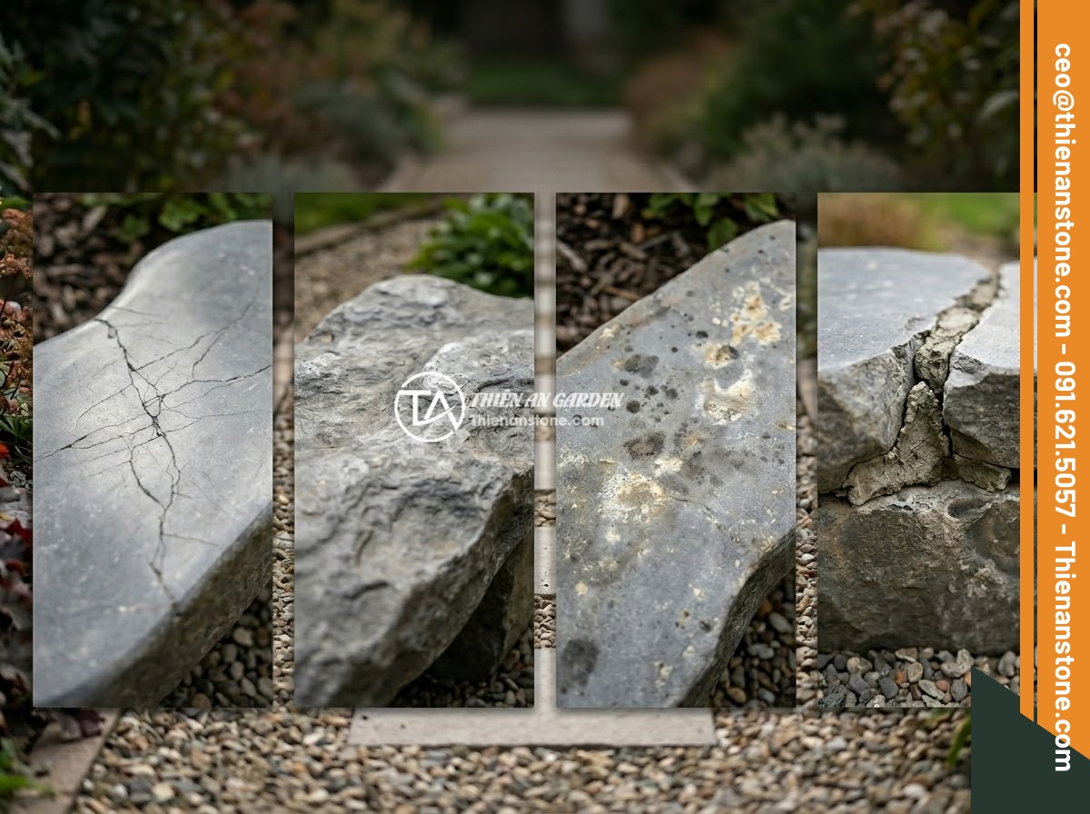 7 Sai Lầm Khi Mua Sập Đá Giá Rẻ: Nhận Biết Hàng Kém Chất Lượng Và Tránh Bẫy - Warning signs infographic showing visual defects on low-quality stone beds inclu
