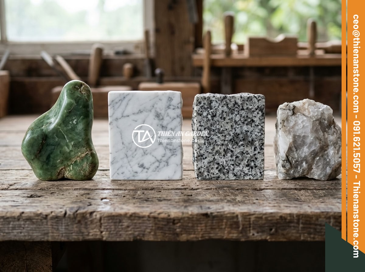 7 Sai Lầm Khi Mua Sập Đá Giá Rẻ: Nhận Biết Hàng Kém Chất Lượng Và Tránh Bẫy - Different types of natural stone materials used for stone bed crafting, includin