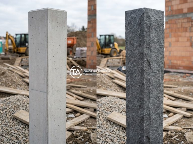 Bảng Giá Trụ Bê Tông Đúc Sẵn Và Trụ Đá Hàng Rào Cập Nhật Mới Nhất - Comparison between precast concrete fence pillars and natural stone fence pillar