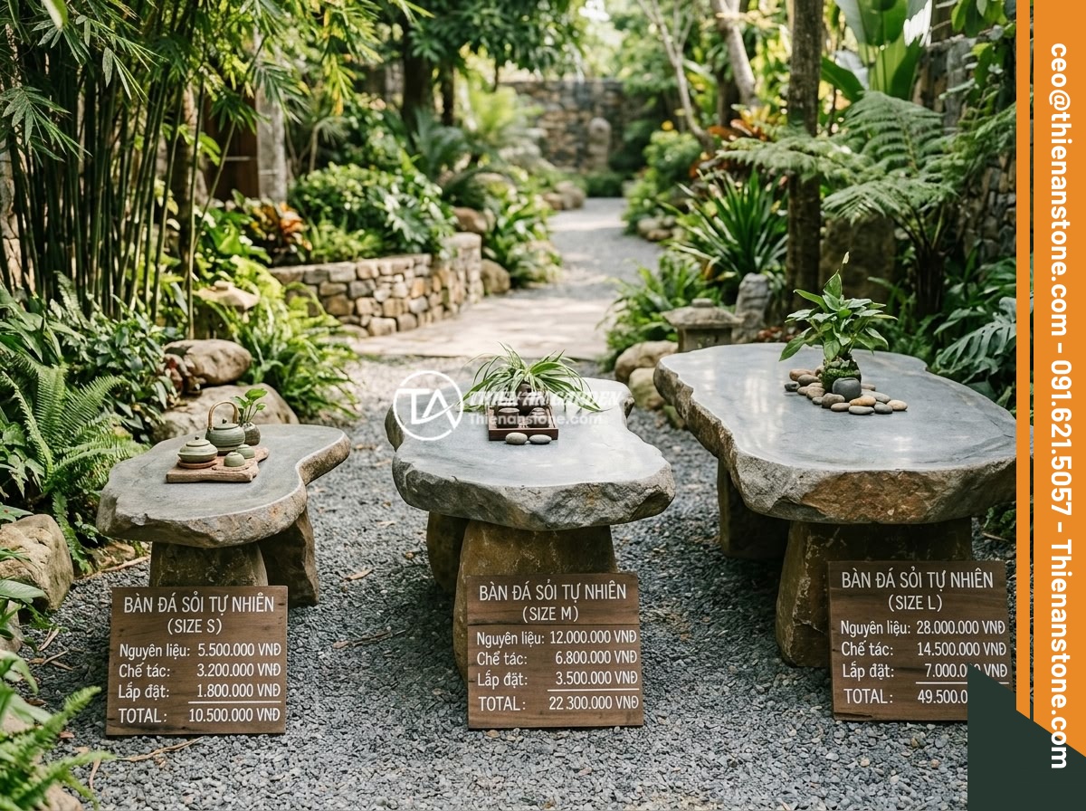Chọn Kích Thước Sập Đá Phù Hợp Sân Vườn Biệt Thự: Hướng Dẫn Tối Ưu Diện Tích - Hình 10 Chọn Kích Thước Sập Đá Phù Hợp Sân Vườn Biệt Thự: Hướng Dẫn Tối Ưu Diện Tích - An infographic-style image showing cost breakdown comparison of different stone