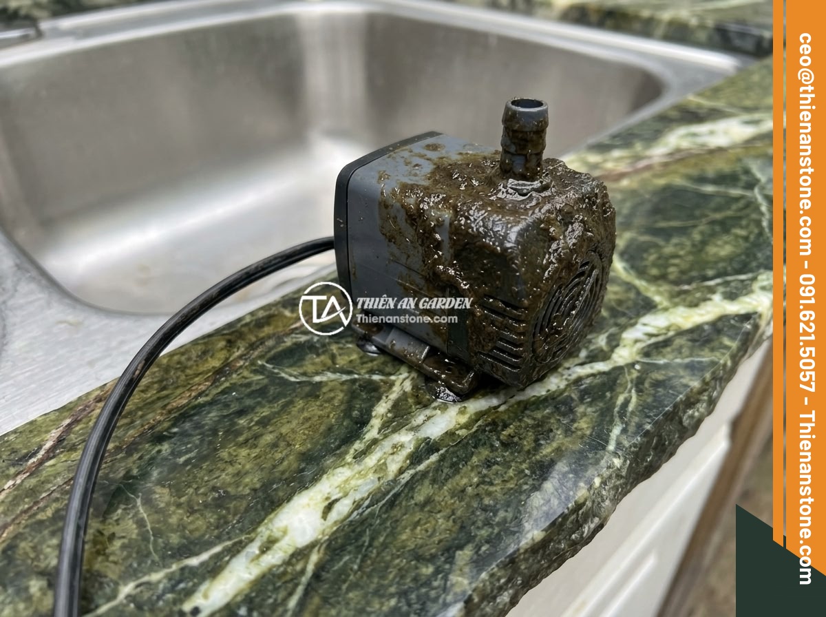 Đài Phun Nước Bằng Đá Bị Ồn Ào Khi Chạy: Nguyên Nhân & Cách Sửa Đơn Giản - Step-by-step process of cleaning a submersible pump removed from a stone fountai