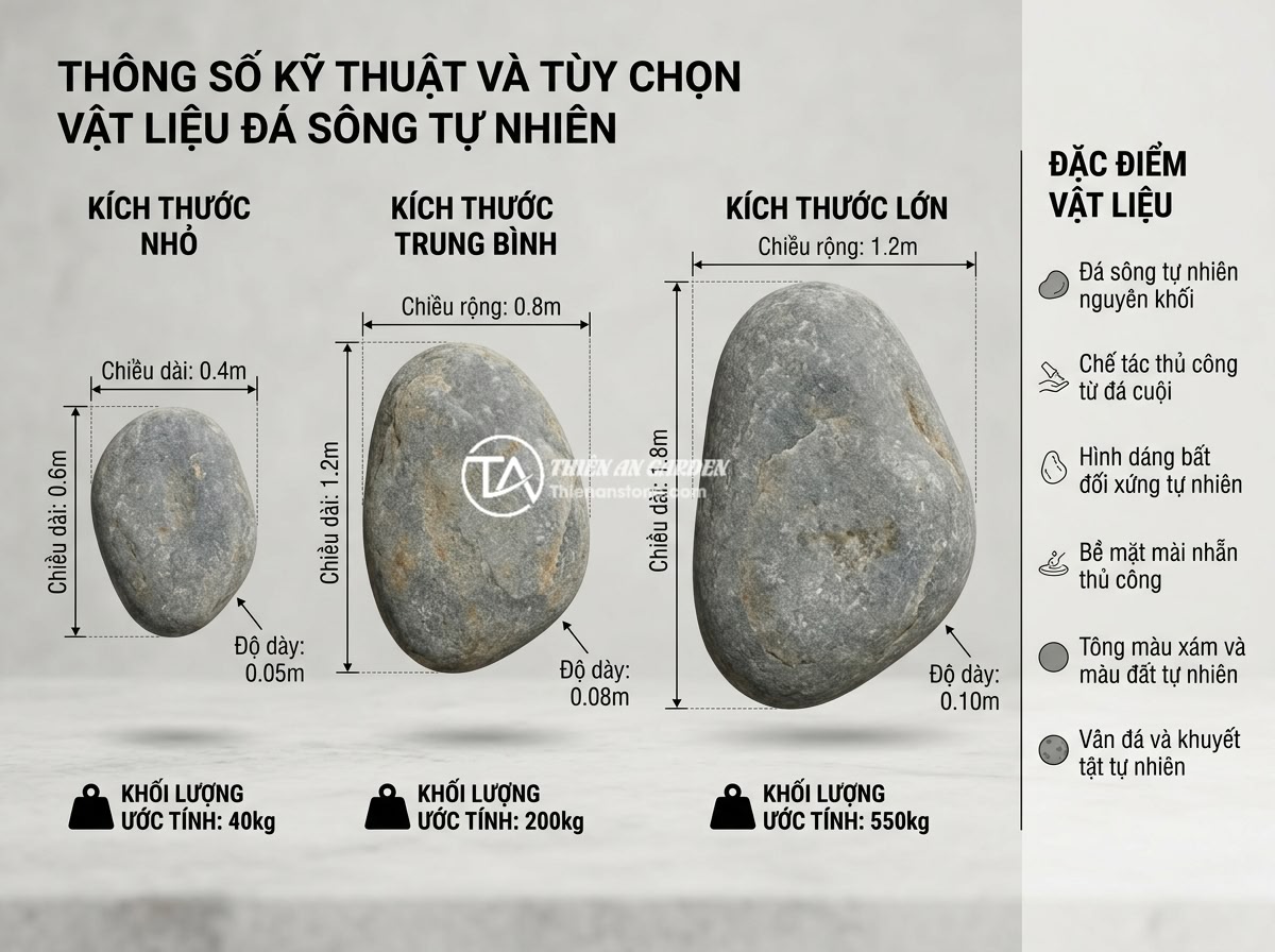 FAQ Sập Đá Nguyên Khối: 15 Câu Hỏi Thường Gặp Và Giải Đáp Chi Tiết - A technical diagram showing different sizes of stone slabs with dimensions label