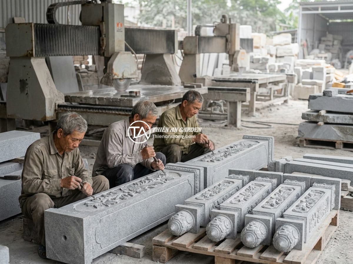 FAQ Trụ Đá Hàng Rào: 15 Câu Hỏi Thường Gặp Và Câu Trả Lời Chi Tiết - A reputable natural stone workshop in Vietnam with skilled artisans hand-carving