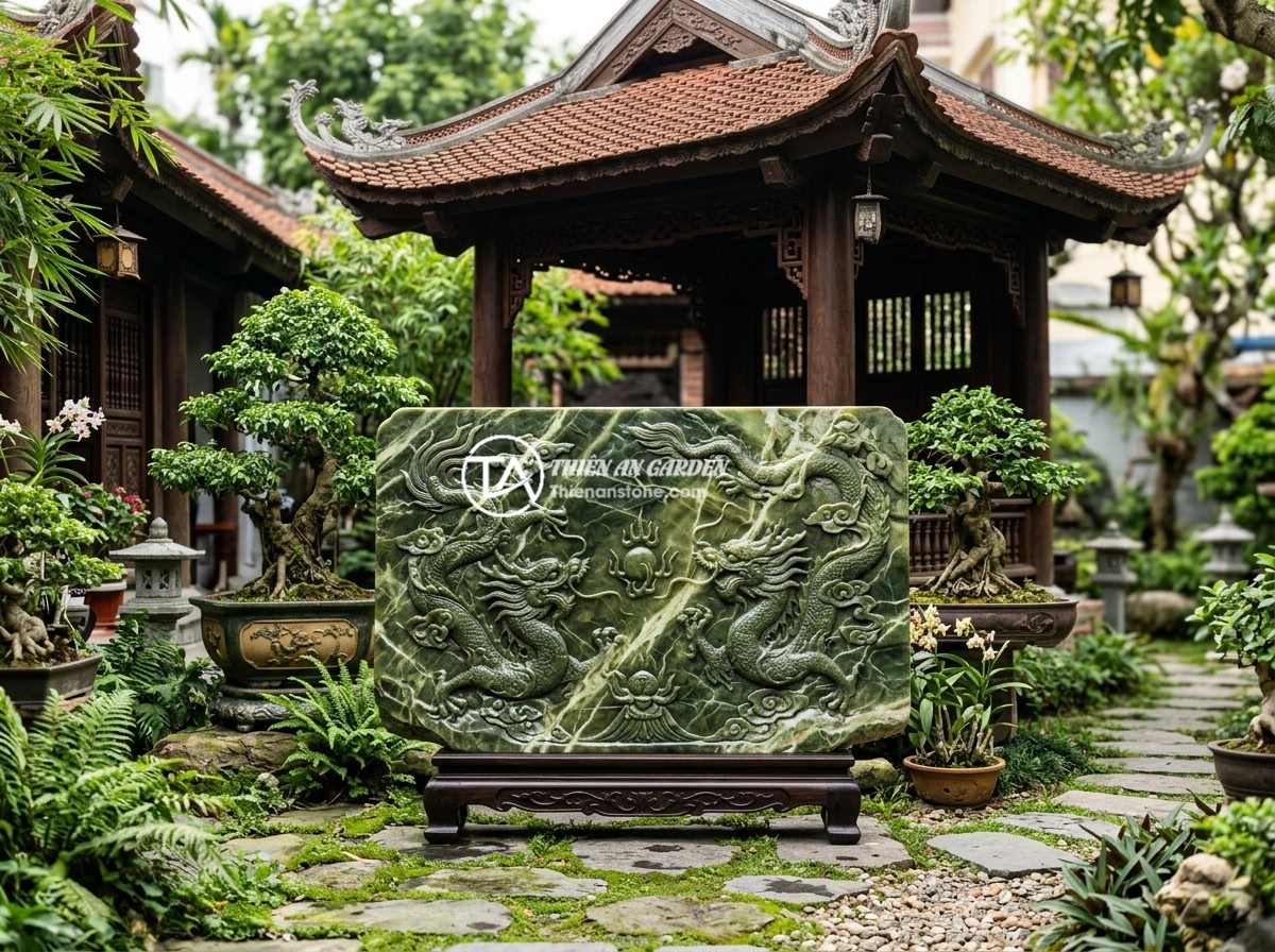 Giá Sập Đá Nguyên Khối 2026 Bao Nhiêu Tiền? Bảng Giá Chi Tiết Cập Nhật Mới Nhất - A luxurious monolithic natural stone slab (sap da nguyen khoi) placed in an eleg