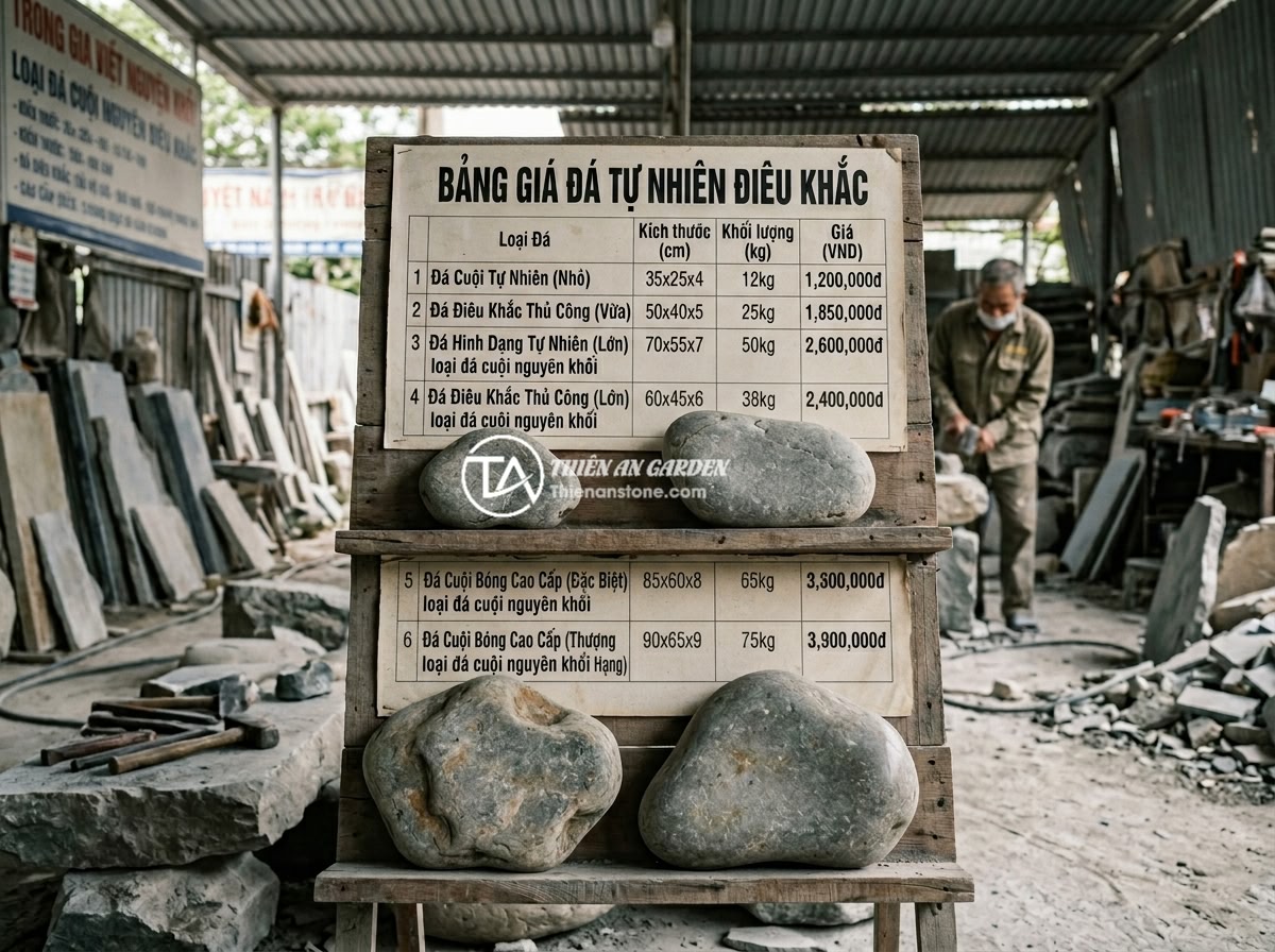 Giá Sập Đá Nguyên Khối 2026 Bao Nhiêu Tiền? Bảng Giá Chi Tiết Cập Nhật Mới Nhất - A detailed price comparison chart showing different types of monolithic stone sl