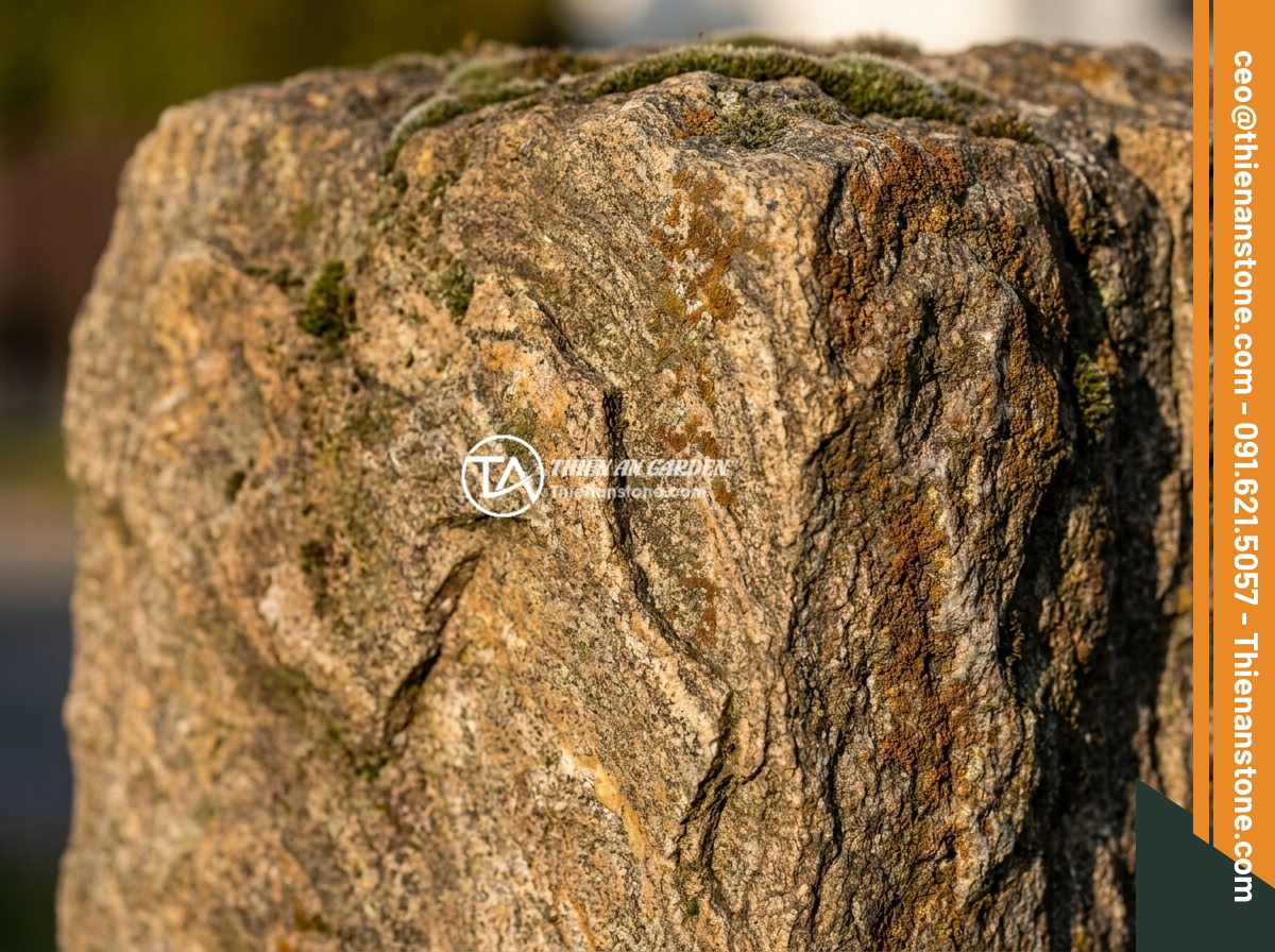 Mẫu Trụ Hàng Rào Đá Chẻ Tự Nhiên Đẹp Mắt Và Dễ Thi Công - Close-up texture detail of natural split stone fence pillar showing unique grain