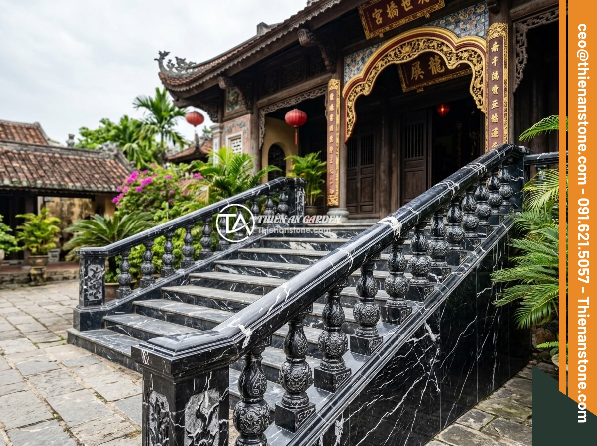 Quy Trình Thi Công Lan Can Lục Bình Đá Chuẩn – Checklist Từng Bước An Toàn, Thẩm Mỹ - Stunning completed stone balustrade project with intricately carved gourd-shaped