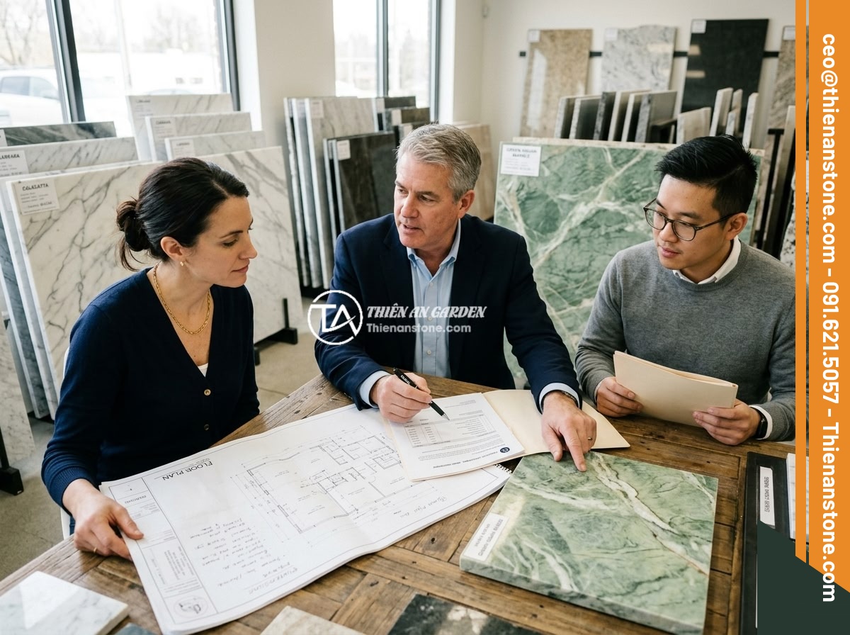 Quy Trình Thi Công Sập Đá Sân Vườn Từng Bước Chi Tiết An Toàn Thẩm Mỹ - Professional consultation meeting between stone construction company representat