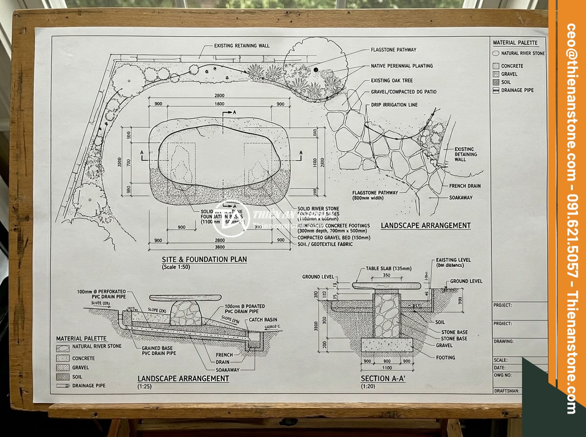 Quy Trình Thi Công Sập Đá Sân Vườn Từng Bước Chi Tiết An Toàn Thẩm Mỹ - Detailed architectural blueprint and construction plan drawing for stone slab ta