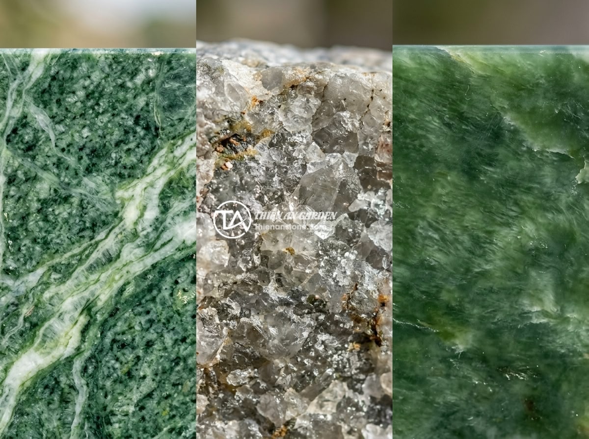 So Sánh Sập Đá Cẩm Thạch Thạch Anh Ngọc: Đặc Điểm Giá Thành Và Lời Khuyên Chọn Mua - Close-up detail shot comparing the surface textures of genuine marble, quartzite