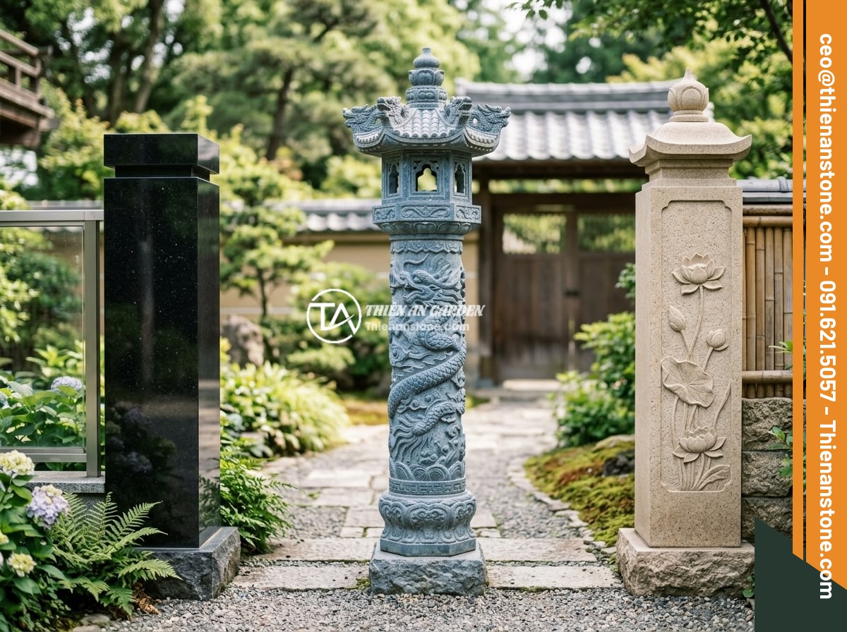Trụ Đá Hàng Rào Giá Bao Nhiêu? Bảng Giá Cập Nhật Và Yếu Tố Ảnh Hưởng - Beautiful collection of stone fence pillar designs showing three distinct styles