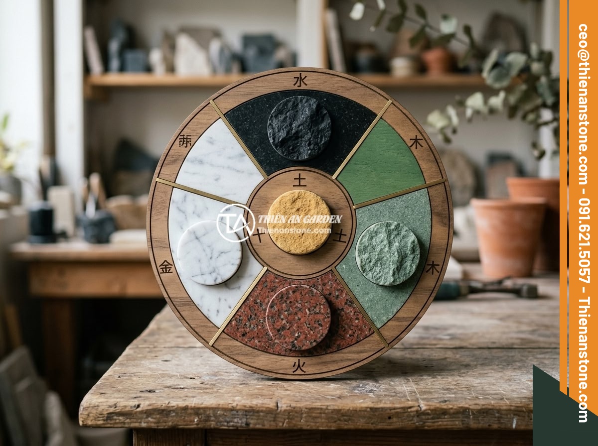Trụ Đá Hàng Rào Giá Bao Nhiêu? Bảng Giá Cập Nhật Và Yếu Tố Ảnh Hưởng - Feng shui color wheel diagram showing the five elements Wu Xing matched with dif