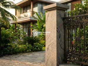Ý Tưởng Kết Hợp Trụ Đá Với Hàng Rào Sắt Nghệ Thuật Đẹp Mê Ly - Color palette comparison for stone pillar and iron fence combinations, showing w
