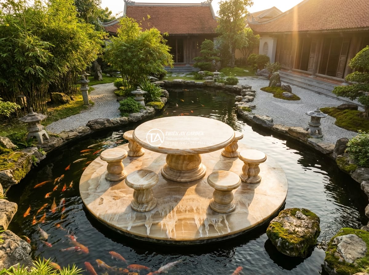 Bàn ghế đá Canxit