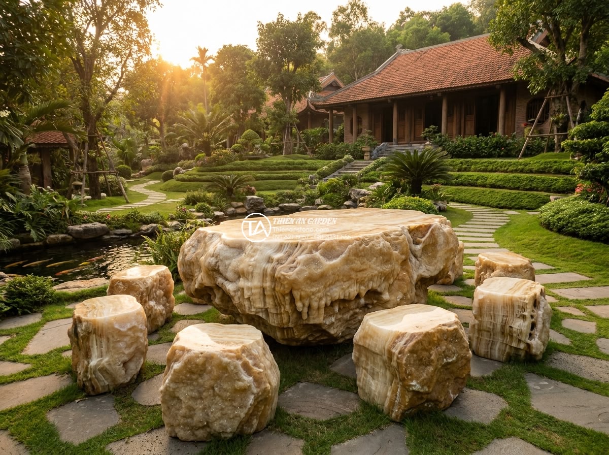 Bàn ghế đá Canxit