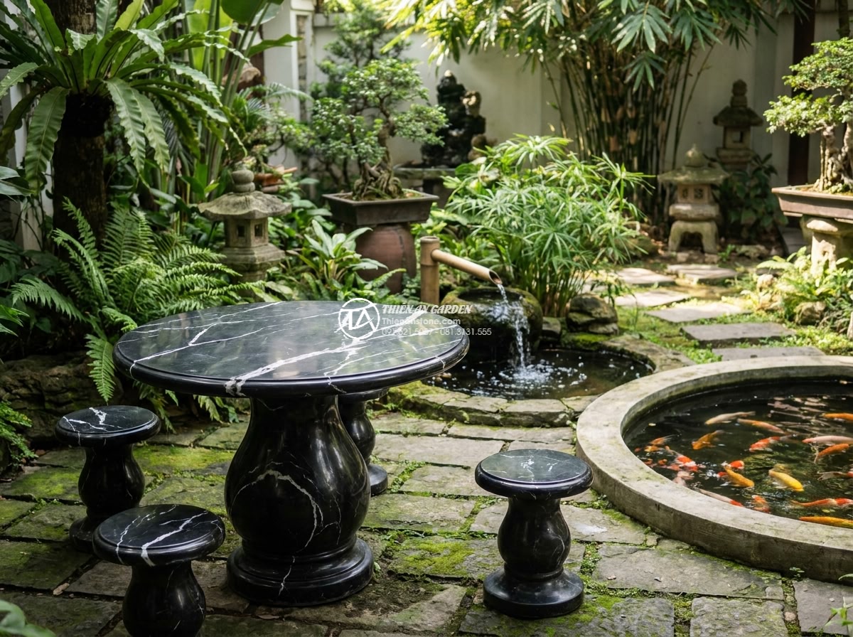 Bàn ghế đá đen Thiên An