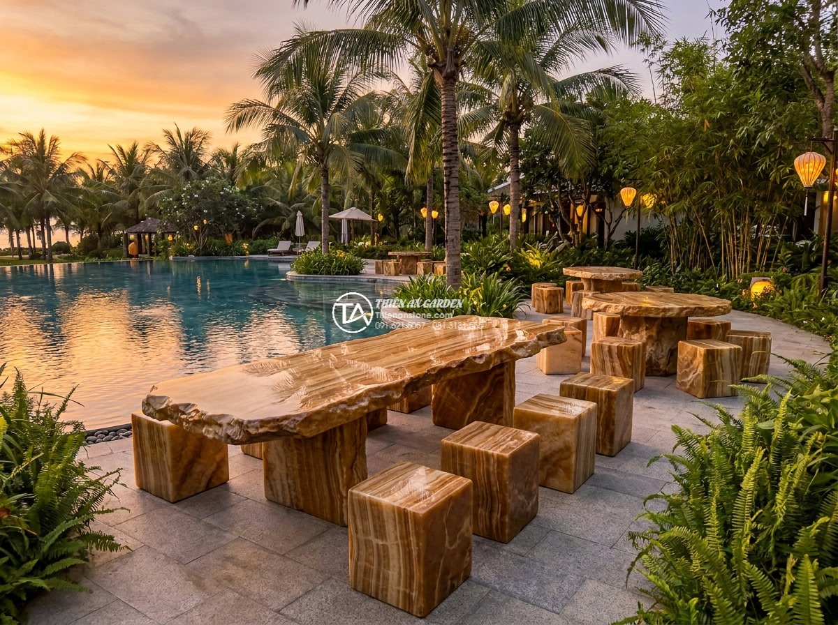 Bàn ghế đá vân gỗ