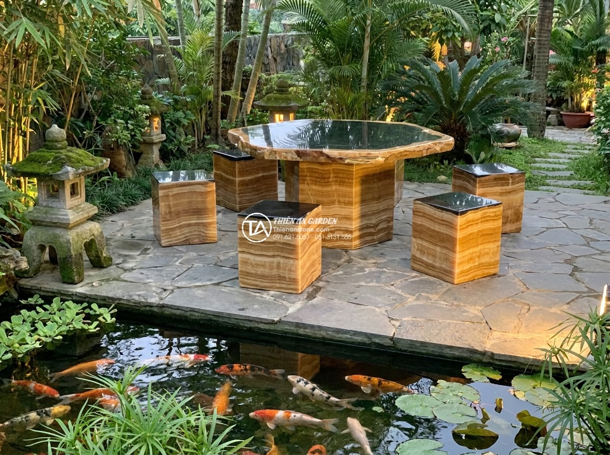 Bàn ghế đá vân gỗ