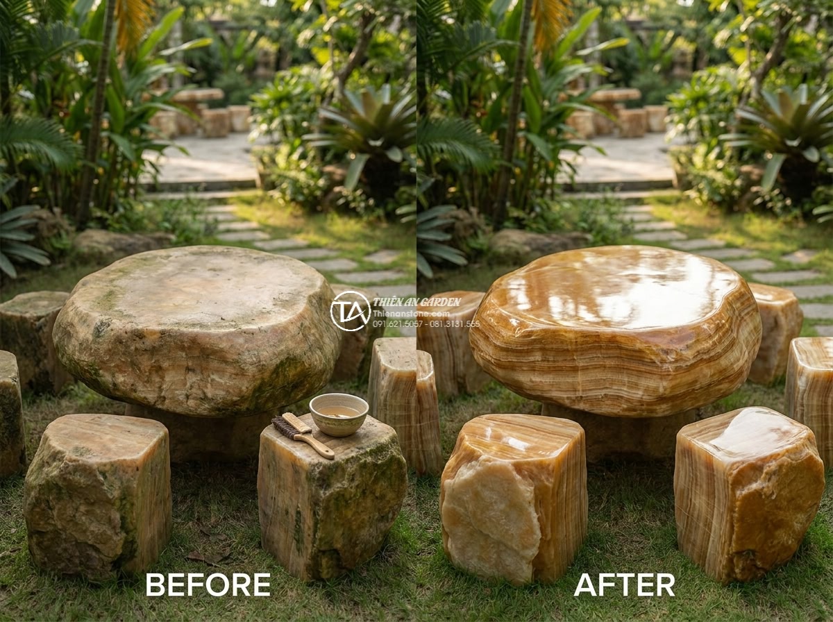 Bàn ghế đá vân gỗ