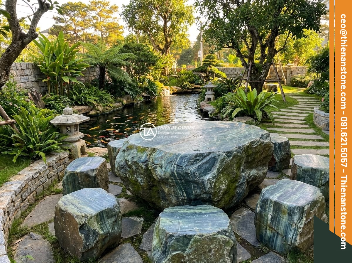 Bàn ghế đá xanh Nhật Bản