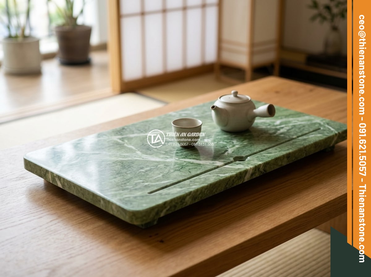 Bàn trà đá xanh Ấn - Hình 14 Bàn trà đá xanh Ấn - Professional feng shui consultation scene with Indian green stone tea table bein