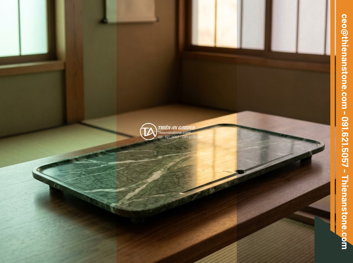 Bàn trà đá xanh Ấn - Hình 6 Bàn trà đá xanh Ấn - Time-lapse style cinematic image showing the same Indian green stone tea table a