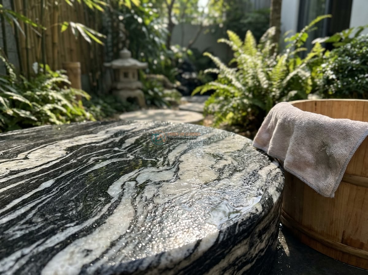 Cầu bước dạo suối đá Tuyết Sơn bo tròn: 120 x 55 x 12 cm.