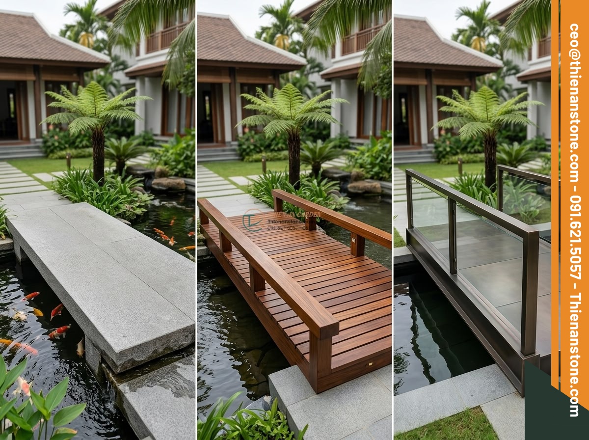 Cầu phẳng Granite đen kim sa bản rộng: 220 x 100 x 20 cm. - Hình 7 Cầu phẳng Granite đen kim sa bản rộng: 220 x 100 x 20 cm. - Side-by-side comparison infographic style image showing different bridge materia