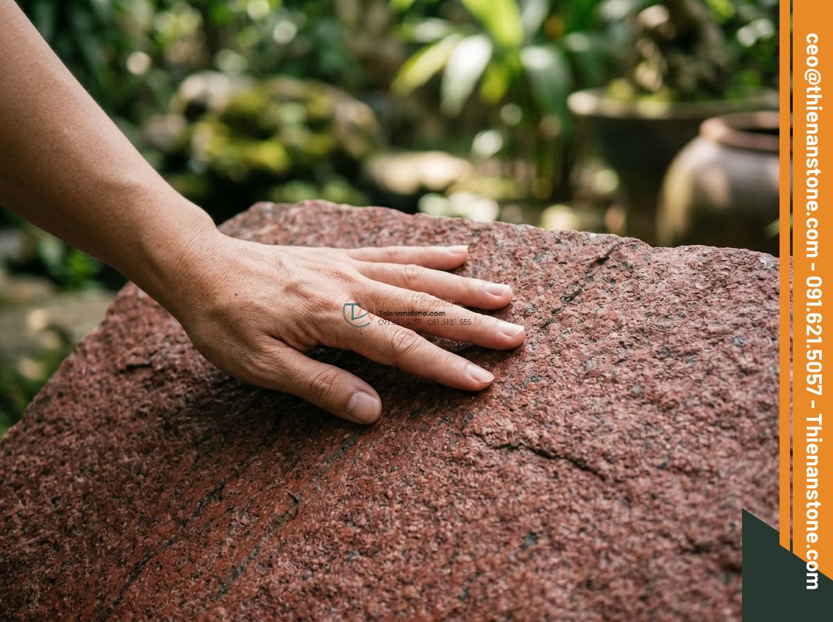 Cầu phiến đá Granite đỏ Bình Định xẻ thô: 140 x 60 x 12 cm.