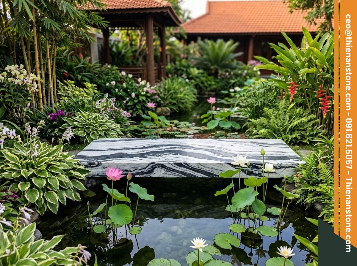 Cầu phiến đá Tuyết Sơn nguyên tấm xẻ phẳng: 160 x 70 x 15 cm.