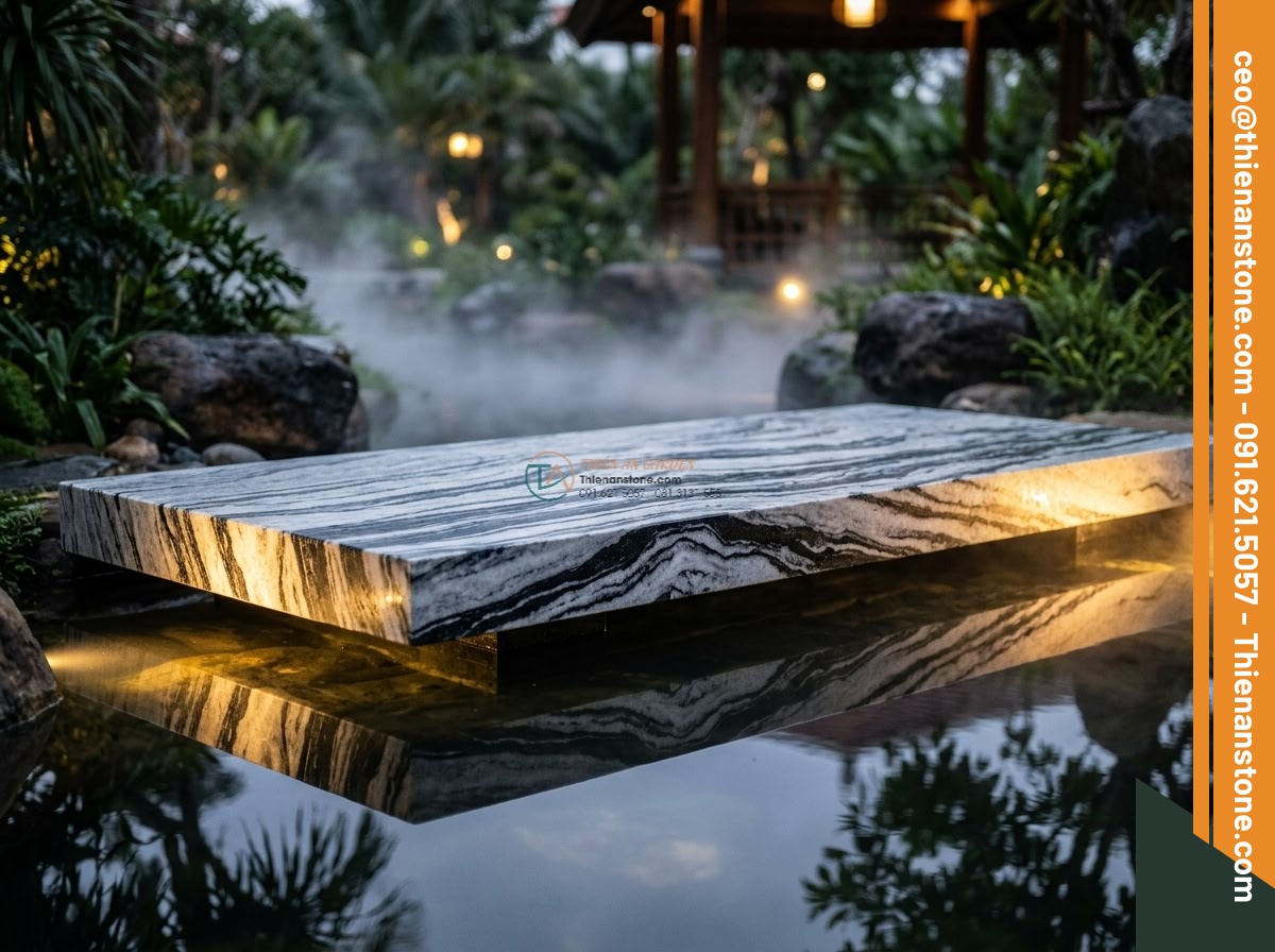 Cầu phiến đá Tuyết Sơn nguyên tấm xẻ phẳng: 160 x 70 x 15 cm.