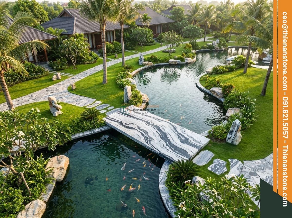 Cầu phiến đá Tuyết Sơn nguyên tấm xẻ phẳng: 160 x 70 x 15 cm.