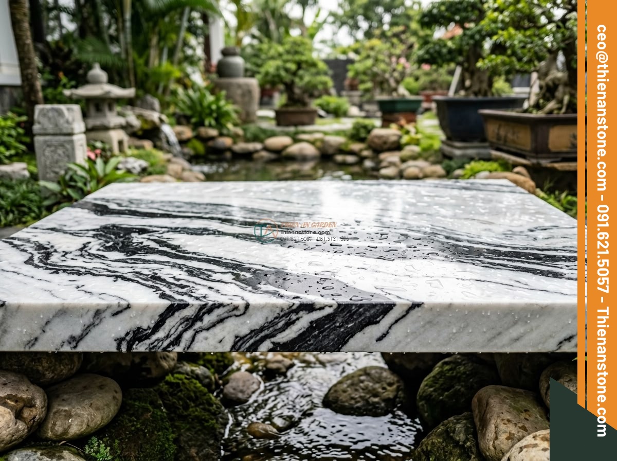 Cầu phiến đá Tuyết Sơn nguyên tấm xẻ phẳng: 160 x 70 x 15 cm.