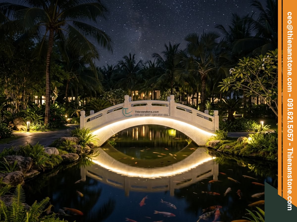 Cầu vòm đá trắng muối trắng tuyết dáng cao: 180 x 70 x 18 cm.