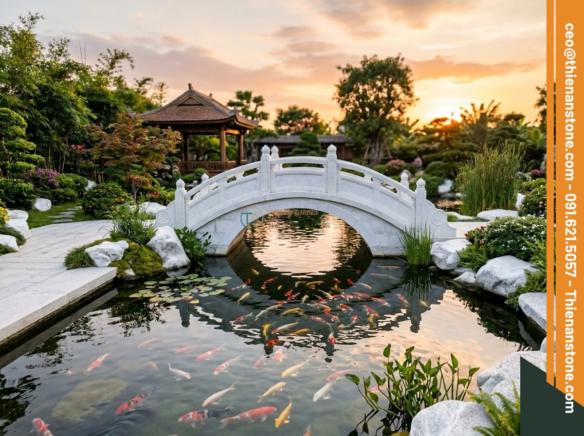 Cầu vòm đá trắng muối trắng tuyết dáng cao: 180 x 70 x 18 cm.