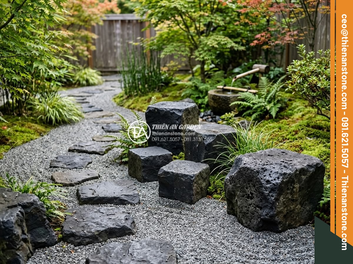 Đá Cubic Bazan Khò Mặt – Chất liệu: Đá bazan tự nhiên – Kích thước: 10x10x8cm (dày 8cm, khò lửa chống trơn)