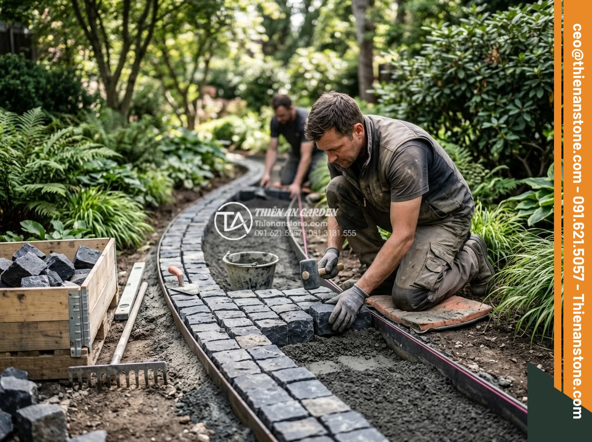 Đá Cubic Bazan Khò Mặt – Chất liệu: Đá bazan tự nhiên – Kích thước: 10x10x8cm (dày 8cm, khò lửa chống trơn)
