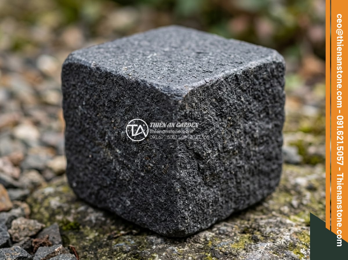 Đá Cubic Bazan Khò Mặt – Chất liệu: Đá bazan tự nhiên – Kích thước: 10x10x8cm (dày 8cm, khò lửa chống trơn)