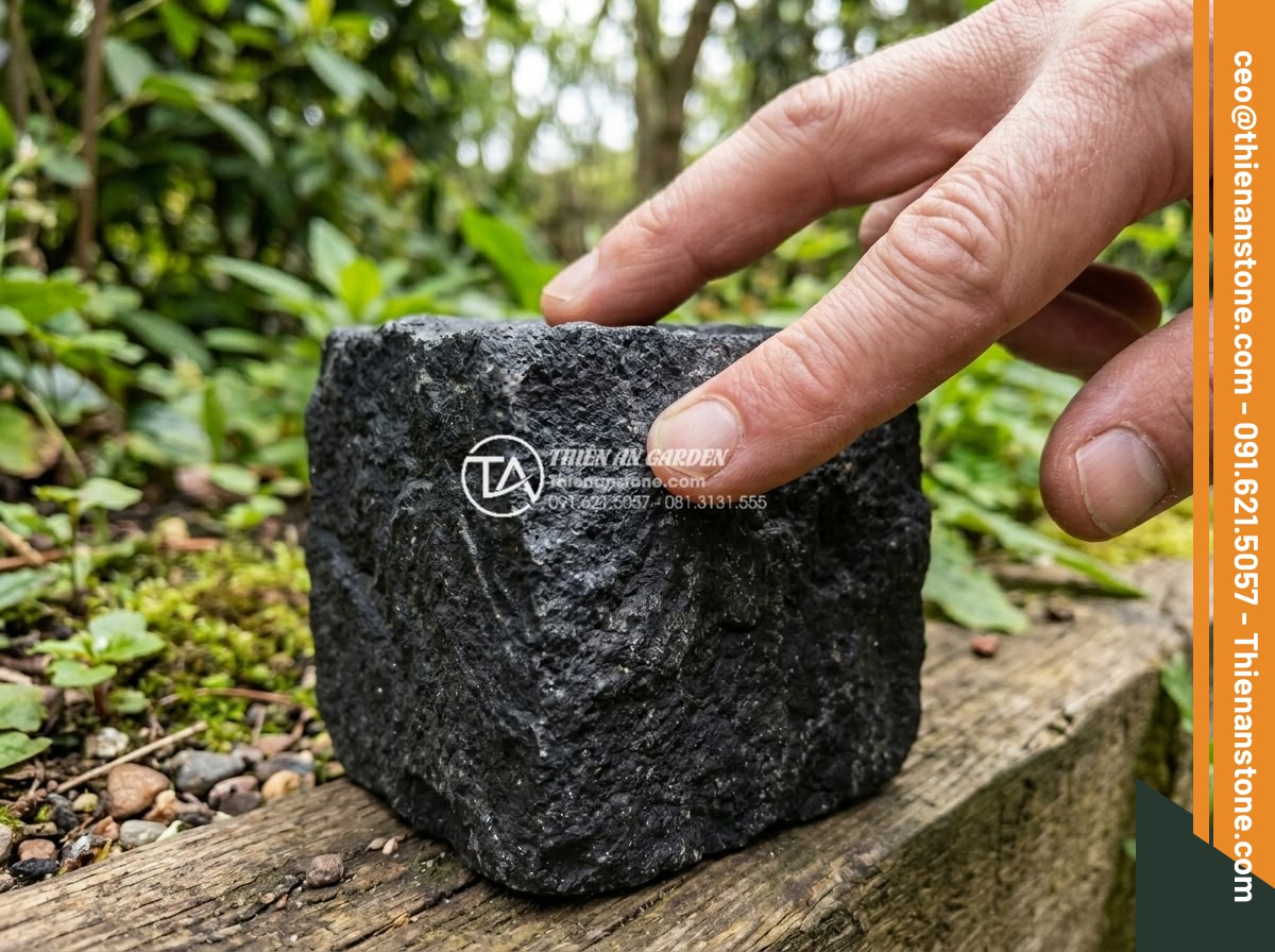 Đá Cubic Bazan Khò Mặt – Chất liệu: Đá bazan tự nhiên – Kích thước: 10x10x8cm (dày 8cm, khò lửa chống trơn)
