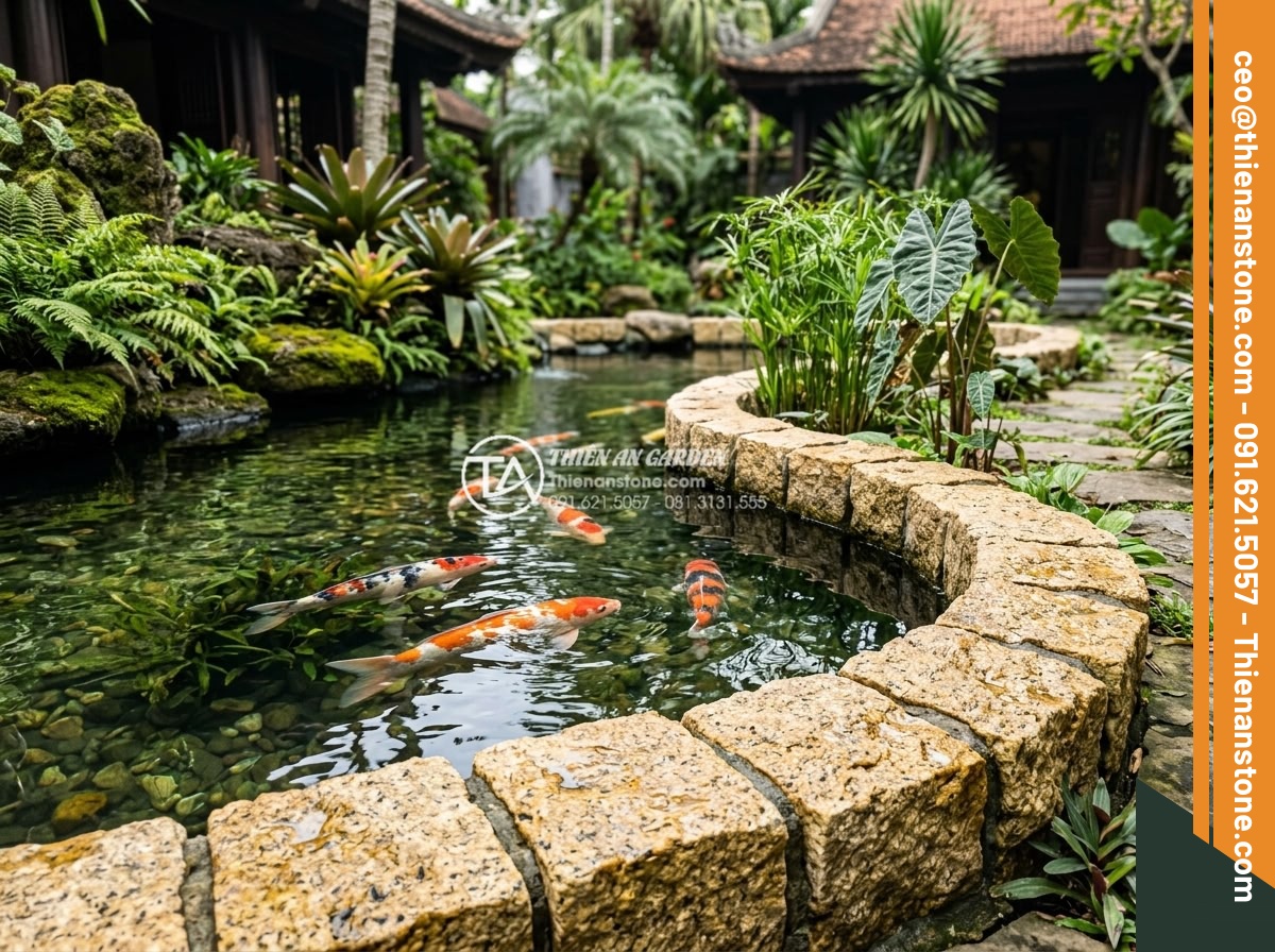 Đá Cubic Granite Vàng - Chất liệu: Đá granite vàng tự nhiên - Kích thước: 10x10x5cm (dày 5cm) - Hình 6 Đá Cubic Granite Vàng - Chất liệu: Đá granite vàng tự nhiên - Kích thước: 10x10x5cm (dày 5cm) - Golden granite cubic stones beautifully arranged around the edge of a crystal cl