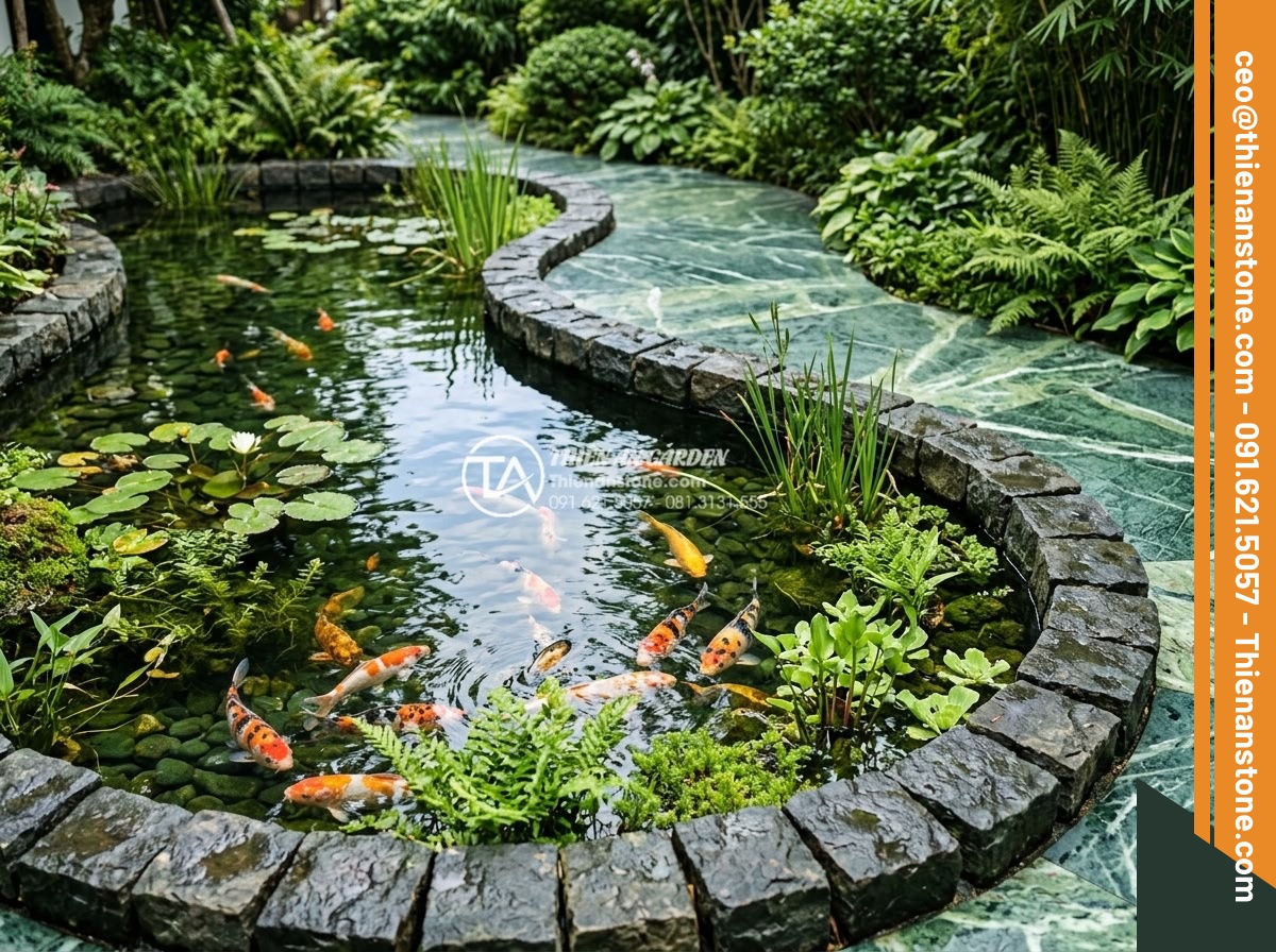Đá Cubic Thanh Hóa Xanh Đen – Chất liệu: Đá xanh đen Thanh Hóa tự nhiên – Kích thước: 10x10x5cm (dày 5-8cm, mặt băm hoặc cắt thô)