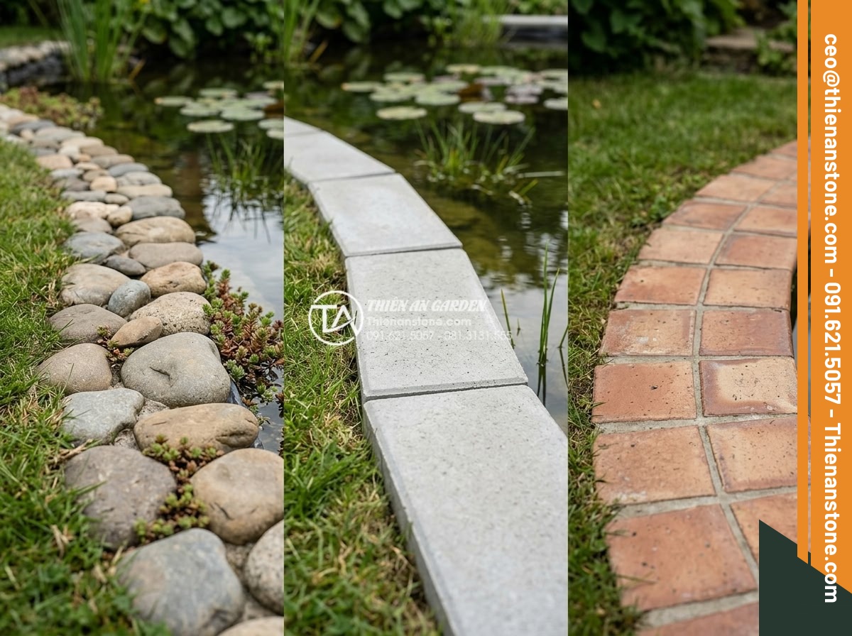 Đá cuội nhỏ kè hồ cá - Hình 5 Đá cuội nhỏ kè hồ cá - Comparison chart visualization of natural pebble stones vs concrete vs tiles for