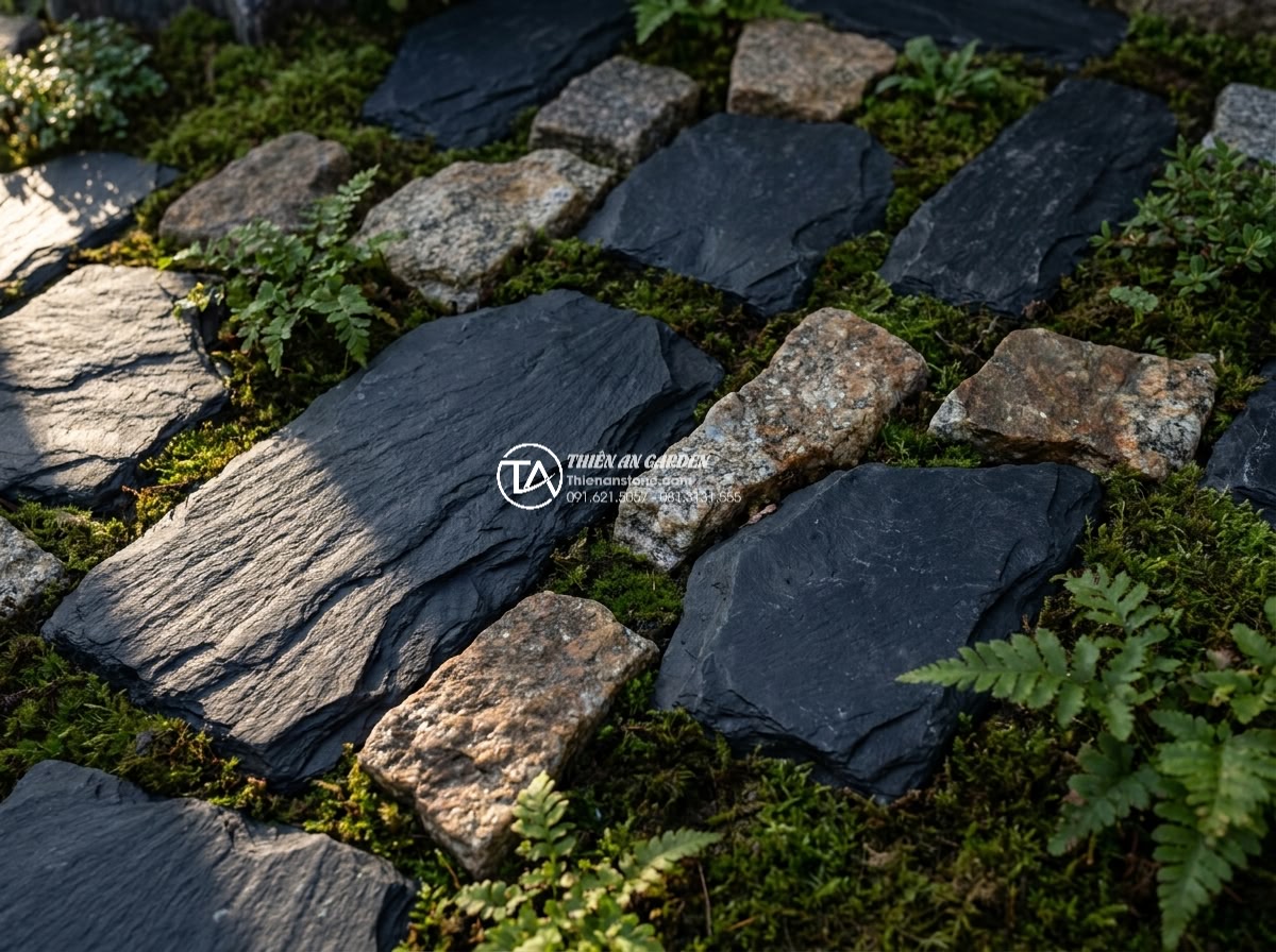 Đá Rối Granite Đa Sắc – Chất liệu: Đá granite đa sắc tự nhiên – Kích thước: Tự do 10-30cm/viên, dày 2-3cm