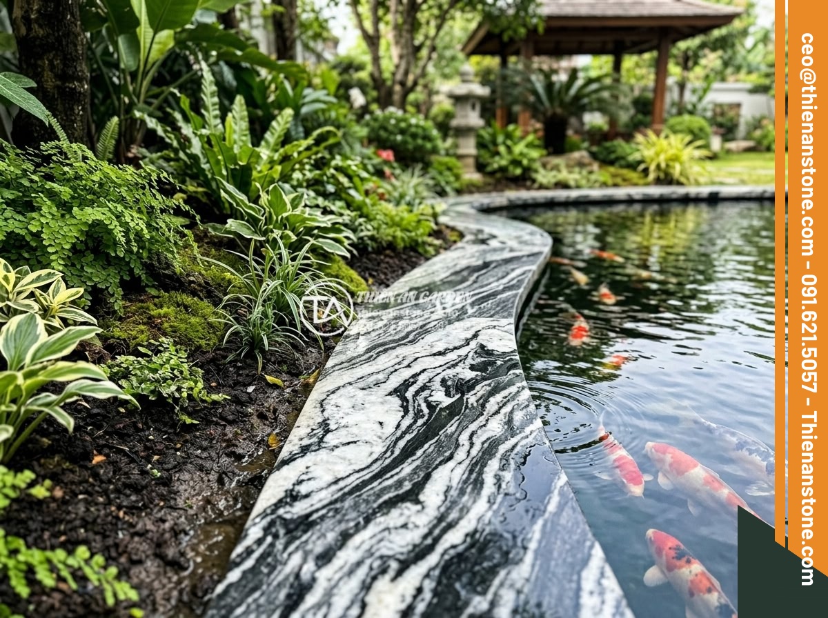 Đá tuyết sơn mài dẹt kè hồ