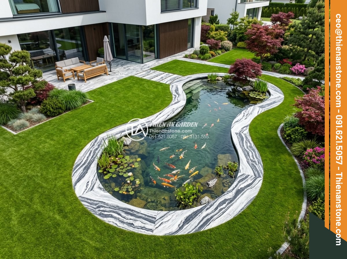 Đá tuyết sơn mài dẹt kè hồ