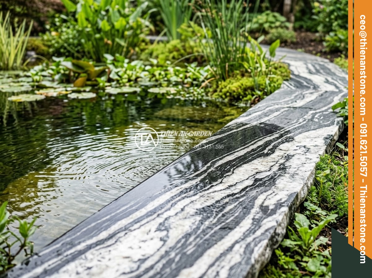 Đá tuyết sơn mài dẹt kè hồ