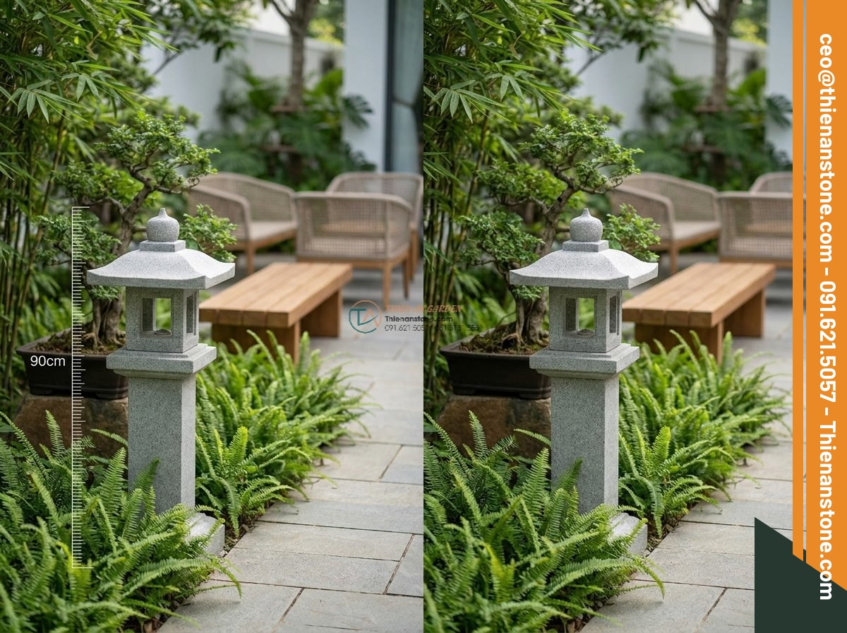 Đèn đá mẫu Rankei thân đá bo cong nghệ thuật đá Granite cao 90cm.