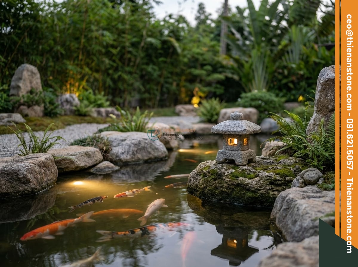 Đèn đá Misaki mini trang trí non bộ bằng đá Granite (25x25x30cm).