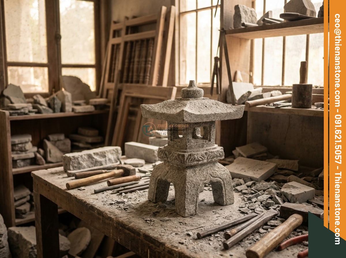 Đèn đá Misaki mini trang trí non bộ bằng đá Granite (25x25x30cm).